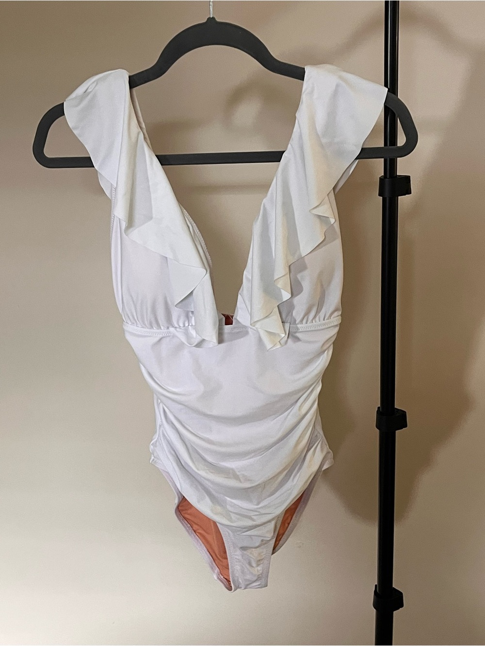 J. Crew White Ruffle V-Neck One-Piece Swimsuit